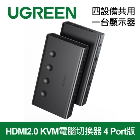 綠聯UGREEN 4 Port HDMI 2.0 KVM電腦切換器